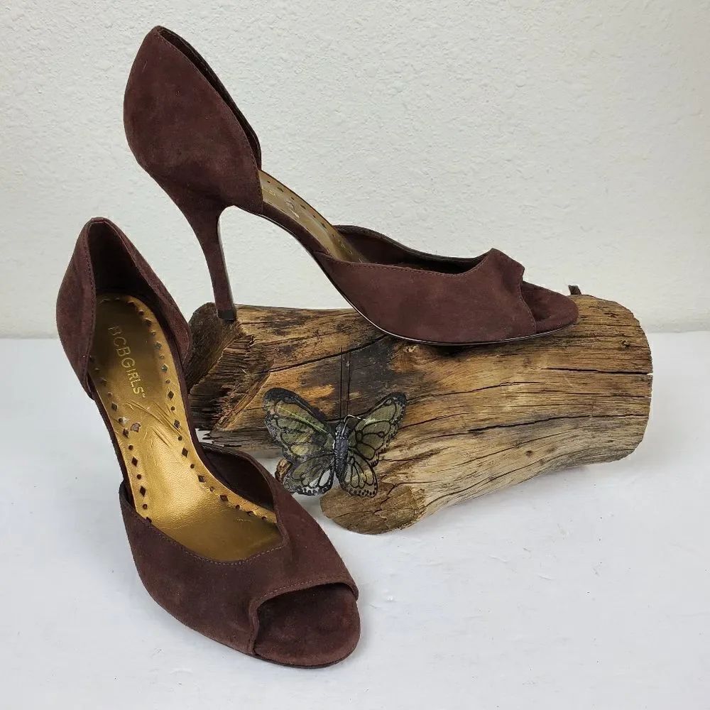 Bcbgirls suede open side peep toe wine shoes